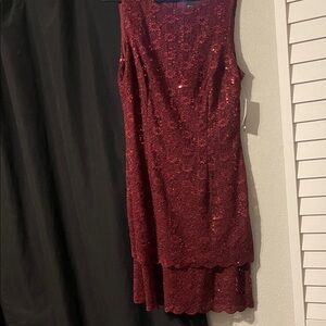 Alex Evenings Burgundy Sequin Lace Mini Dress